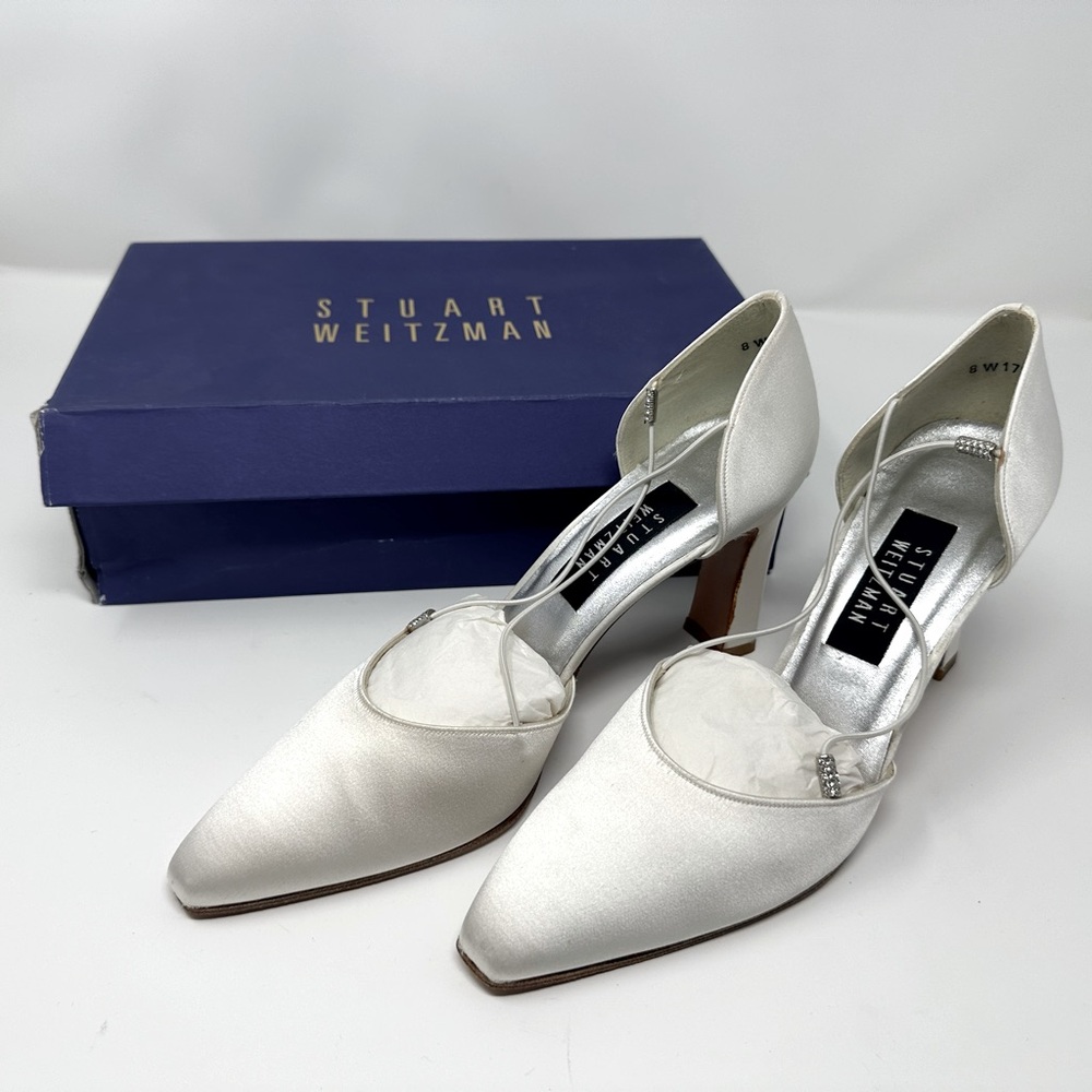 Stuart Weitzman White Fabric Pump Satin Bridal Heels